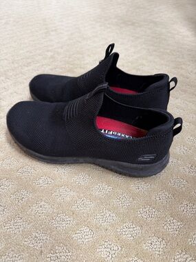 Skechers Black Slip-On Knit Sneakers with Air-Cooled Memory Foam Insole